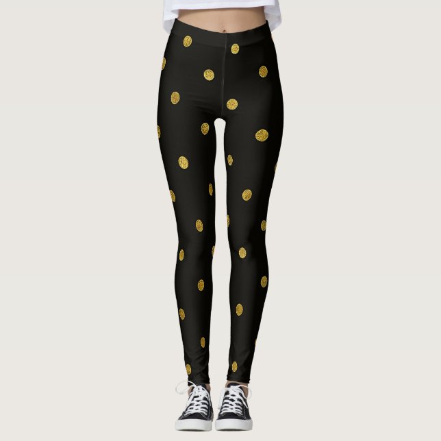 Black and Golden Polka Dots Leggings (Front)