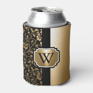 Black and Golden Vintage Floral Can Cooler