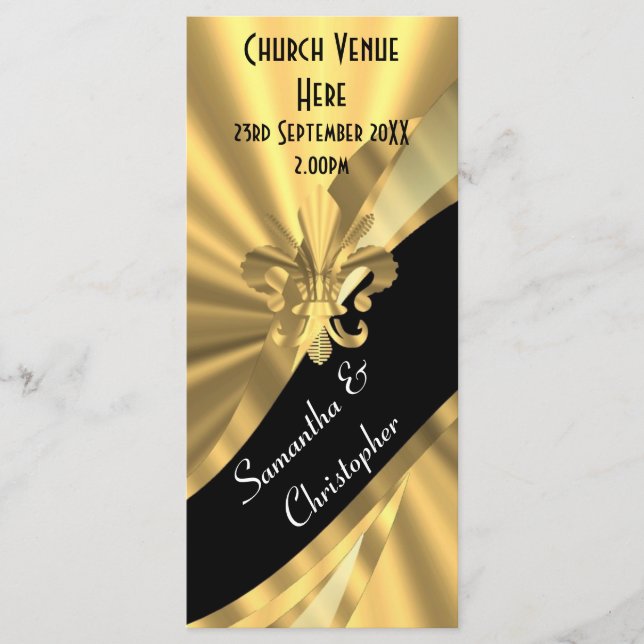 Black and golden wedding program programme (Front)