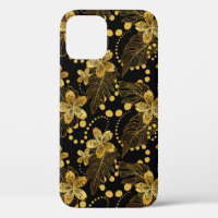 Black and goldTropical leaves pattern 