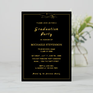 Black and Gols Foil Graduation Invitation Template
