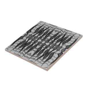 Black And Gray Abstract Feathered Floral Leaves  Tile