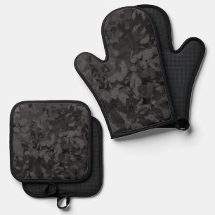 Black And Gray Abstract Graphic Art Design Oven Mitt & Pot Holder Set
