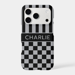 Black and Gray Checkered Striped Personalized