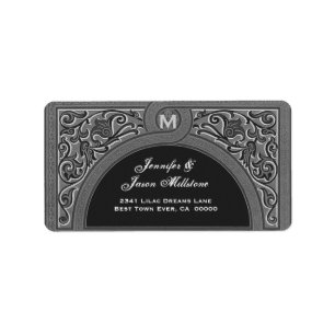 BLACK and GRAY Floral Arch Wedding Address Label