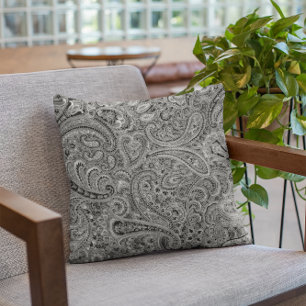 Black and Gray Floral Paisley Pattern Cushion