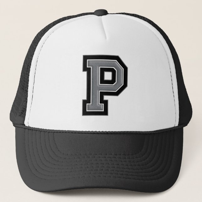 Black and Gray Letter "P" Trucker Hat (Front)