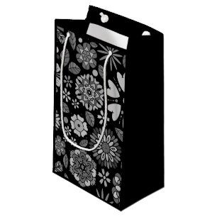 Black And Gray Retro Floral Art Seamless Pattern Small Gift Bag