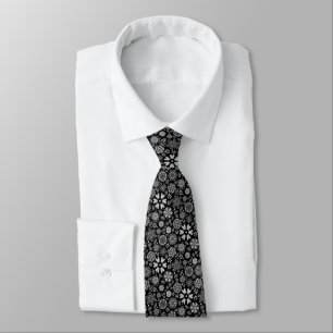 Black And Gray Retro Floral Art Seamless Pattern Tie