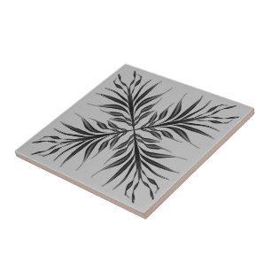 Black And Gray Translucent Textured Feather Leaves Tile