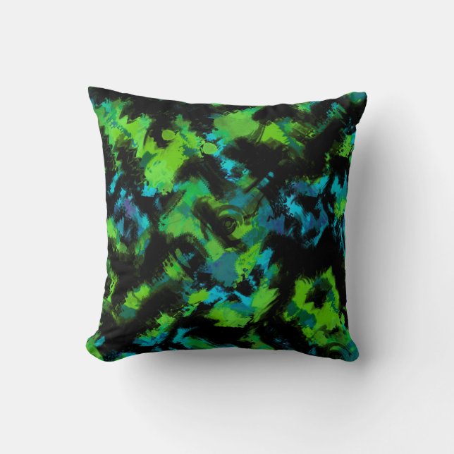Black and green abstract cushion (Front)