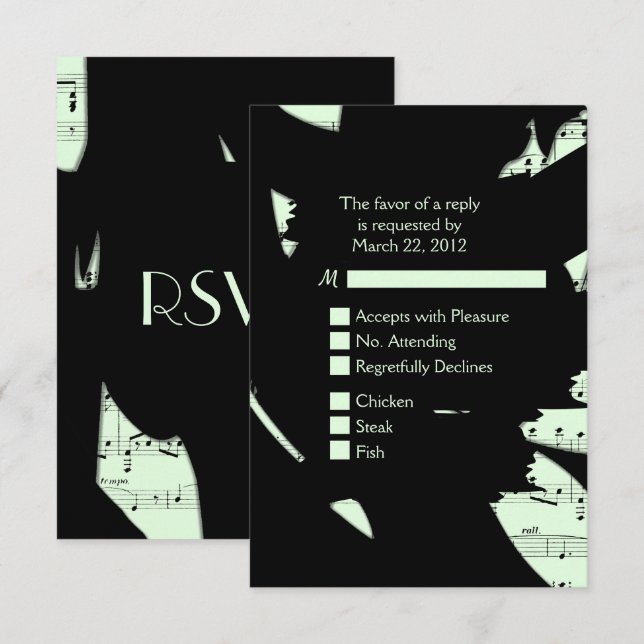 Black and Green Abstract Music RSVP w Menu Choice (Front/Back)