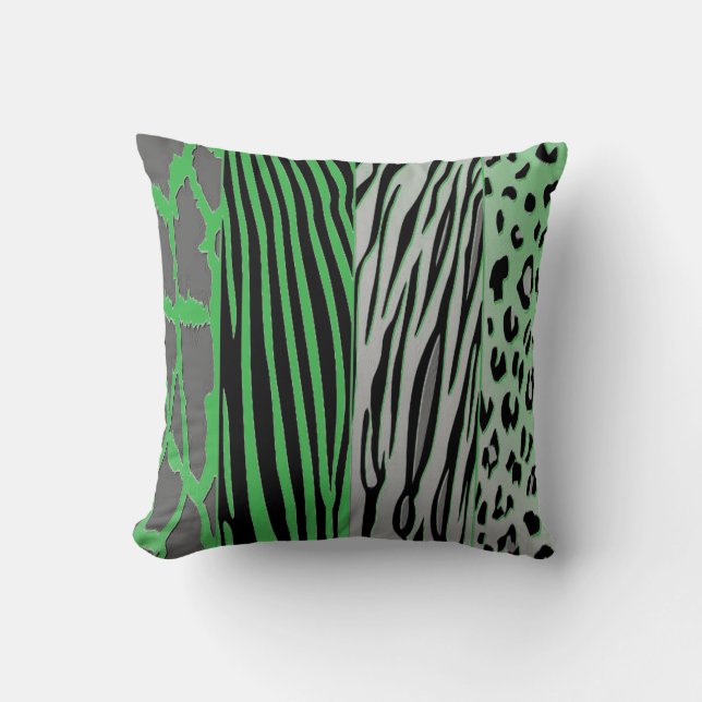 Black And Green Animal Printed Zebra Stripe Pillow (Front)