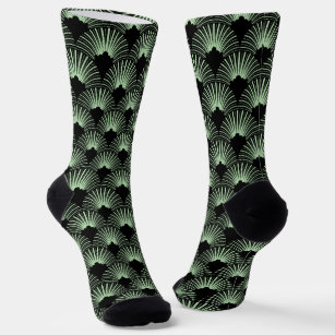 Black and Green Art Deco Pattern Socks