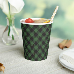Black and Green Buffalo Plaid Christmas Party Paper Cups