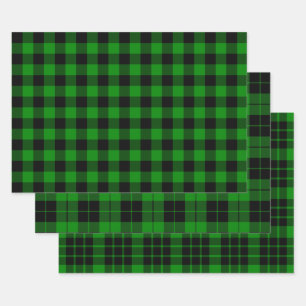 Black and Green Buffalo Plaid Wrapping Paper Sheet