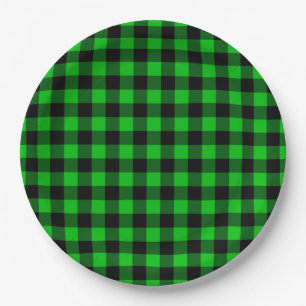 Black and Green Check Paper Plates Modern Design