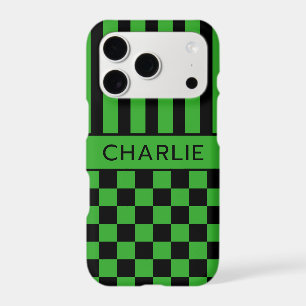Black and Green Chequered Striped Personalised