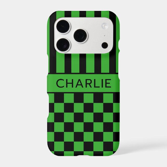 Black and Green Chequered Striped Personalised (Back)