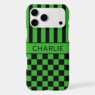 Black and Green Chequered Striped Personalised