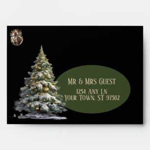 Black and Green Christmas Tree with Return Address Envelope