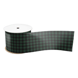 Black and Green Country Buffalo Check Plaid    Satin Ribbon