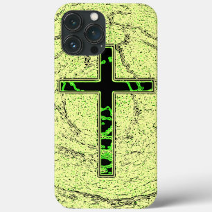 BLACK AND GREEN CROSS WITH MARBLE BACKGROUND iPhone 13 PRO MAX CASE