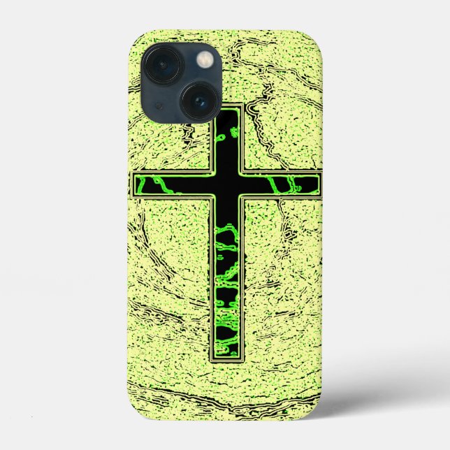 BLACK AND GREEN CROSS WITH MARBLE BACKGROUND Case-Mate iPhone CASE (Back)