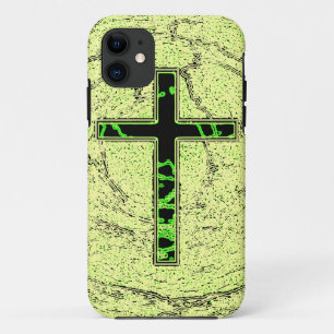 BLACK AND GREEN CROSS WITH MARBLE BACKGROUND Case-Mate iPhone CASE