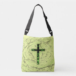 BLACK AND GREEN CROSS WITH MARBLE BACKGROUND CROSSBODY BAG