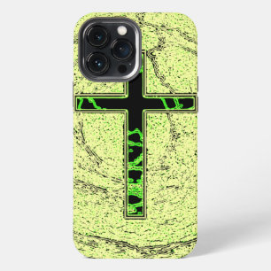 BLACK AND GREEN CROSS WITH MARBLE BACKGROUND iPhone 13 PRO MAX CASE