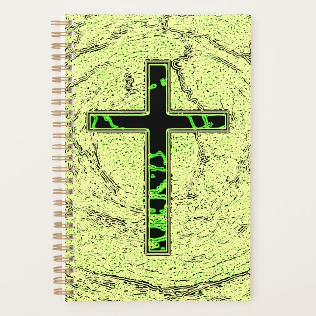 BLACK AND GREEN CROSS WITH MARBLE BACKGROUND PLANNER (Front)