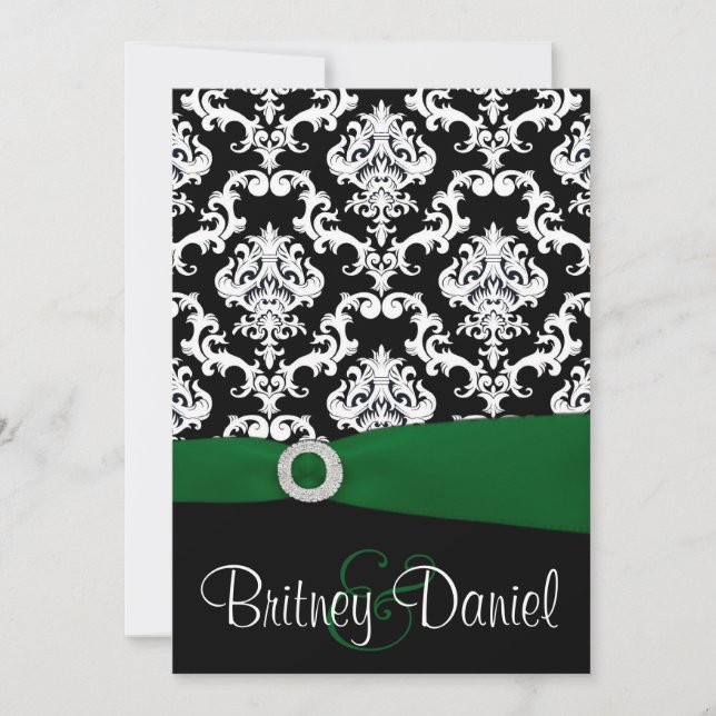 Black and Green Damask Wedding Invitations (Front)