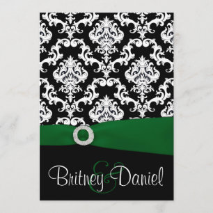 Black and Green Damask Wedding Invitations