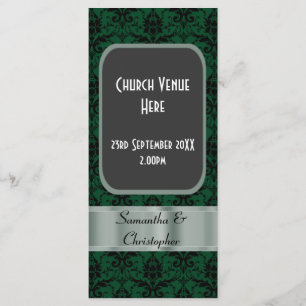 Black and green damask wedding program programme