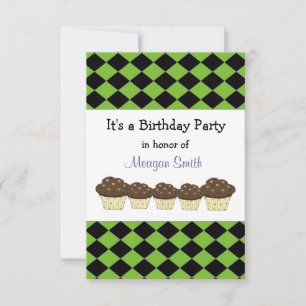Black and Green Diamond Birthday Invitation