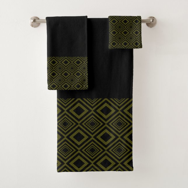 Black and Green Diamond Pattern Bath Towel Set (Insitu)