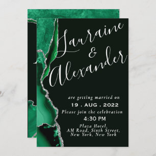 Black and green emerald glitter agate marble  invitation