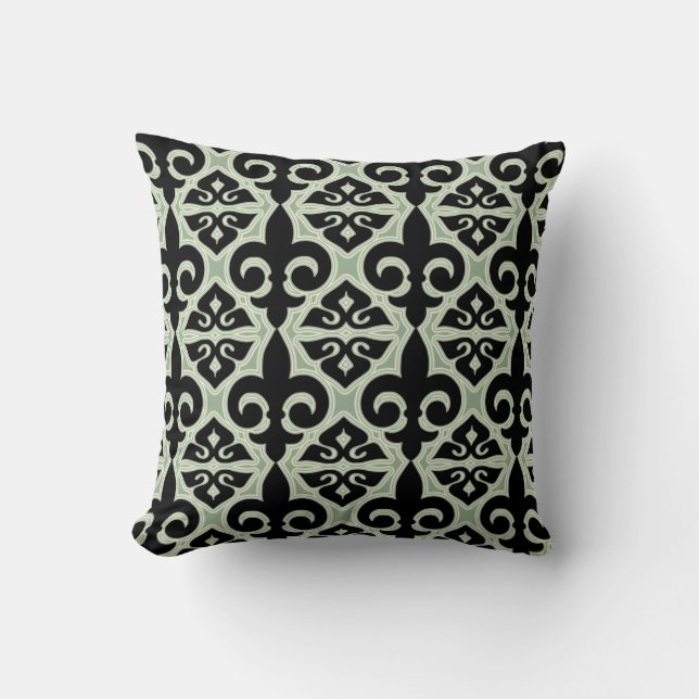 Black and Green Fleur De Lis Pattern Cushion (Front)