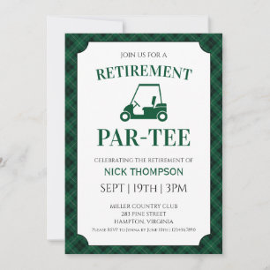 Black And Green Gingham Golf Retirement Party Invitation