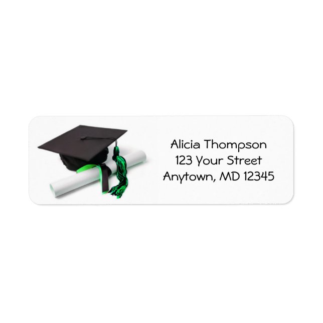 Black and Green Graduation Cap and Tassel Address (Front)
