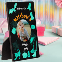 Black and green Halloween birthday party welcome