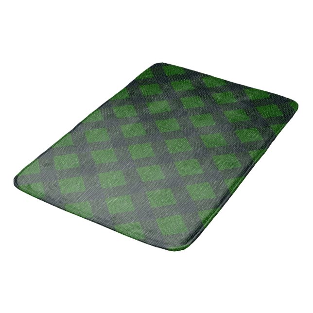 Black and green inclined squares or plaid style bath mat (Angled)