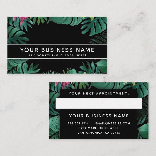 Black and Green Jungle Modern Elegant Professional Appointment Card (Front/Back)