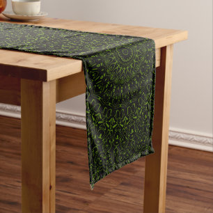 Black and Green Mandala Kaleidoscope Medallion Long Table Runner
