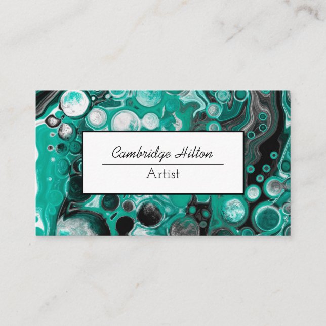 Black and Green Marble Fluid Art   Business Card (Front)