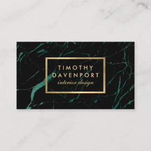 Black and Green Marble with Faux Gold Text I Business Card