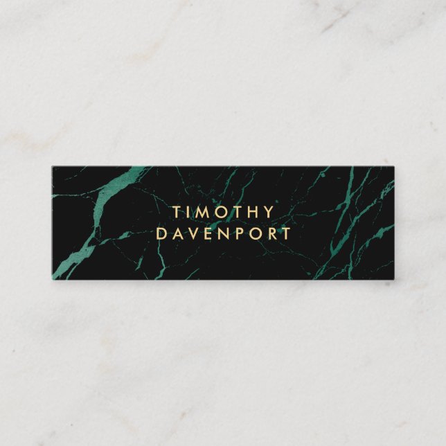 Black and Green Marble with Faux Gold Text Mini Mini Business Card (Front)