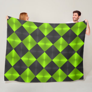 Black and Green Metallic Looking Squares Fleece Blanket