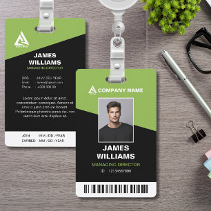 Black and Green Minimalist Modern Barcode Name ID ID Badge